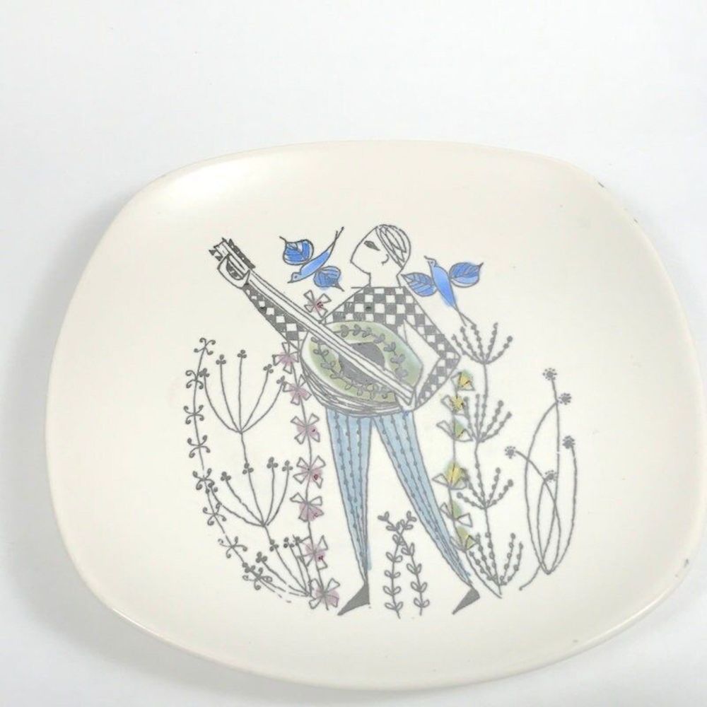 Stavangerflint Danish modern Man with the Mandolin Hand painted Plate, retro MCM - Picture 3 of 9